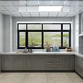 Modern Kitchen Interior With Gray Cabinets Counter And Window View 3d model