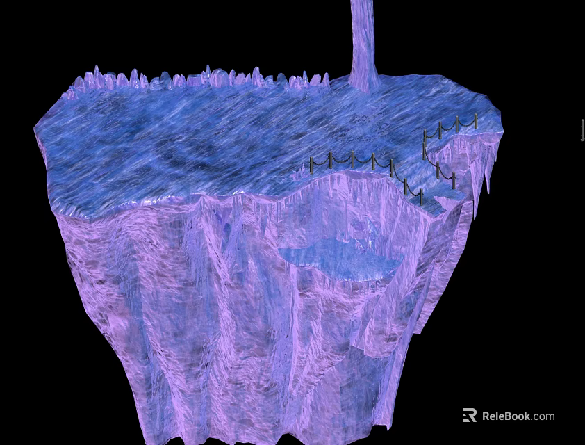 Purple Textured 3D Cliff Terrain Model Featuring Spiked Top And Layered Structure 3d model 