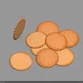 Golden Yellow Round Cookies With Small Holes and Patterned Edges Scattered on Light Blue Background