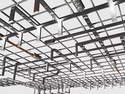 Public Facility Industrial Style Steel Structure Roof Ceiling With Metal Beams Framework 3d model