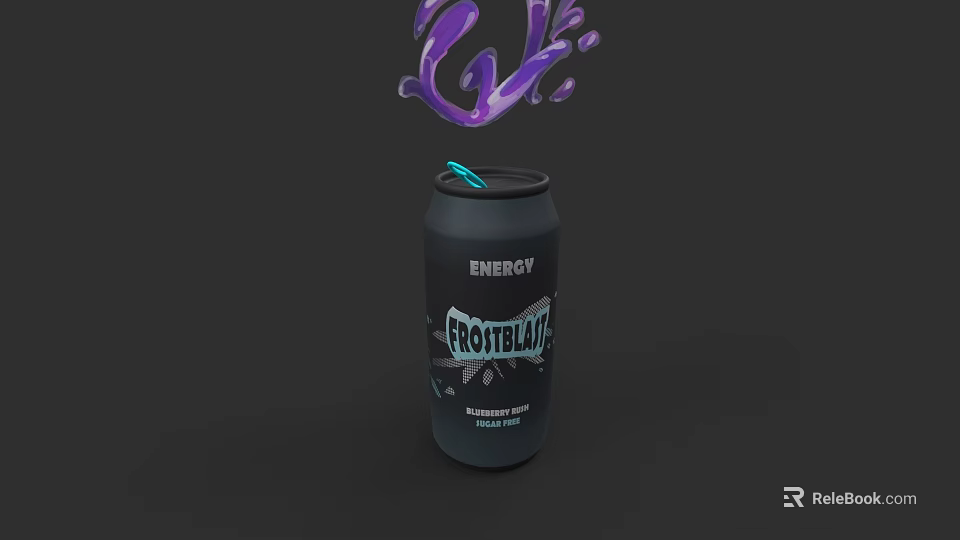 Black CROYBLATE Energy Drink Can With Purple Liquid Splash And Blackberry Flavor 3d model 