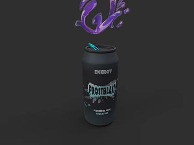 Black CROYBLATE Energy Drink Can With Purple Liquid Splash And Blackberry Flavor 3d model