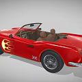 Red Vintage Classic Convertible Car With Flame Decals Open Top Design 3d model