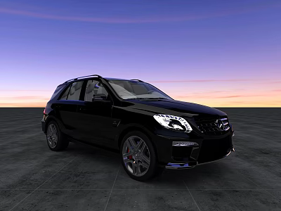 Modern Black SUV Parked On Open Ground Against Colorful Sunset Sky 3d model