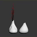 Elegant White Ceramic Vases With Red Flower Branches For Home Decor 3d model