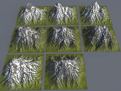 Scenic Mountain Landscapes with Snowy Peaks and Lush Green Slopes in Multiple Angled Views 3d model