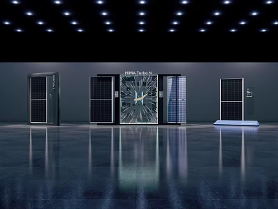 Exhibition Space With Central Clock Installation Surrounded By Cabinets And Reflective Floor 3d model