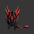 Fantasy Game Movie Character Fierce Dark Creature With Red Spikes Horns And Tail