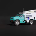 Turquoise Modified Truck With White Container Roof Rack And Off Road Tires