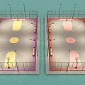 Indoor Double Basketball Courts with Purple Red Flooring Hoops and Lighting Fixtures