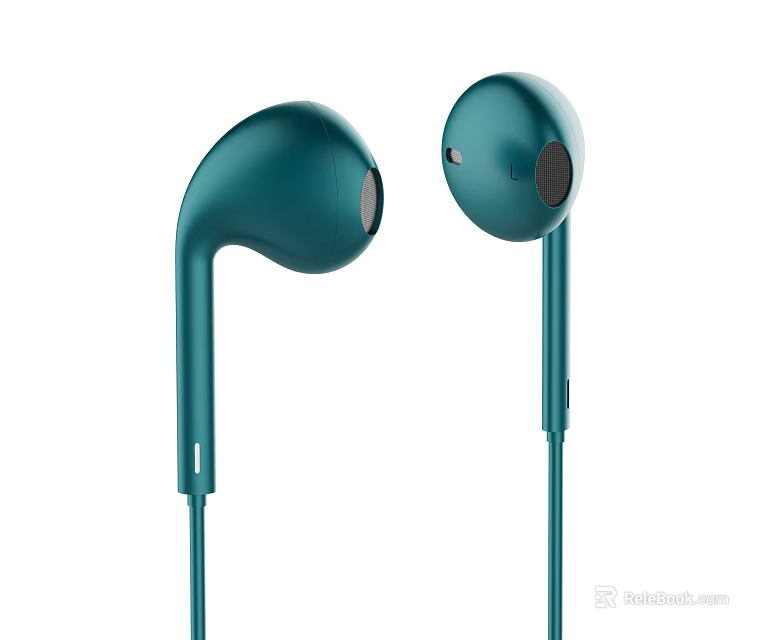 Teal Wired In Ear Headphones Featuring Modern Sleek Design And Durable Cable 3d model 