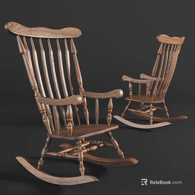 Traditional Wooden Rocking Chair With Armrests And Curved Backrest Design 3d model 