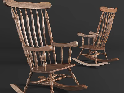 Traditional Wooden Rocking Chair With Armrests And Curved Backrest Design 3d model