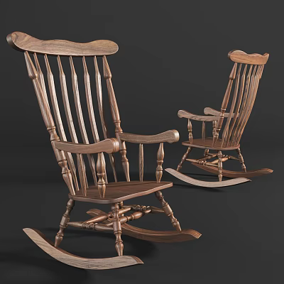 Traditional Wooden Rocking Chair With Armrests And Curved Backrest Design 3d model