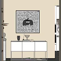 Modern Entryway Hallway Interior With Console Cabinet Wall Art Pendant Light And Sculpture