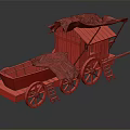 Wooden Ancient Vehicle Model With Canopy Wheels And Carriage Structure Ladder