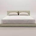 Modern Light Gray Upholstered Double Bed Frame With White Mattress And Two Pillows 3d model