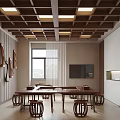 Traditional Tea Room Interior With Wooden Ceiling Furniture And Shelves