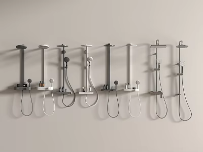 Multiple Wall Mounted Shower Heads With Modern Design And Different Style Options For Bathroom 3d model