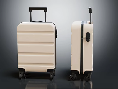 Two Modern White Suitcases With Telescopic Handles Rolling Wheels And Durable Shells 3d model