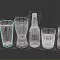 Daily Household Glassware Set With Various Water Filled Drinking Cups And Collect Bottle