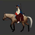 Man Riding White Horse Wearing Traditional Red Clothing With Black Hat And Bow