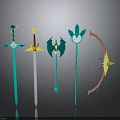Colorful Fantasy Style Weapons Collection With Swords Bow Staff And Decorative Designs
