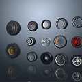 Various Car Tires With Stylish Alloy Rims Red Accents And Tread Designs