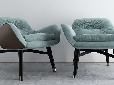Light Blue Velvet Lounge Chairs With Brown Armrests Black Wooden Legs and Golden Feet Caps 3d model