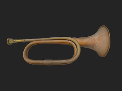 Antique Brass Sculpted Trumpet with Intricate Carved Details and Aged Patina 3d model