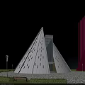 Modern Architectural Detached Villa With Pyramid Shaped Roof Large Glass Windows And White Exterior