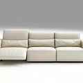 Modern Cream Leather Three Seater Sofa With Extendable Footrest For Living Room