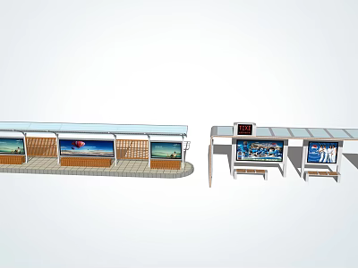Bus Stop With Shelter Advertising Billboards Benches And Digital 3d model