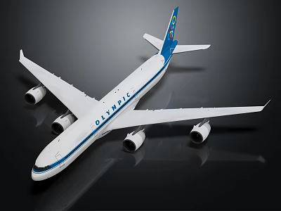 Oasis Airlines White Passenger Aircraft With Blue Stripe Tail Fin And Four Engines Design 3d model