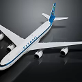Oasis Airlines White Passenger Aircraft With Blue Stripe Tail Fin And Four Engines Design