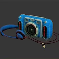Blue Kidicom Kids Camera With Cartoon Design And Attached Headphones For Children