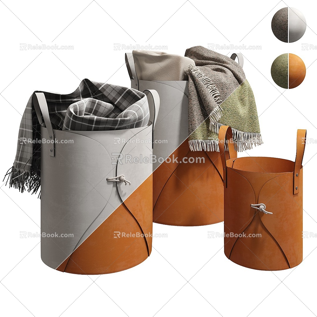 Leather Folding Laundry and Storage Basket 001 3d model