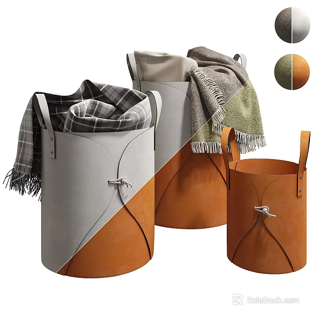 Modern Sideboard Featuring Leather Storage Baskets And Cozy Throws In Living Space 3d model 