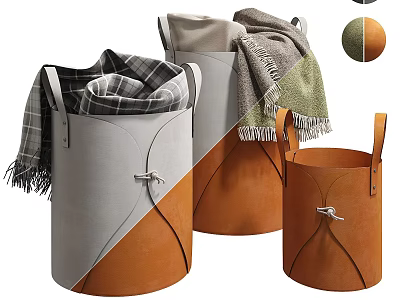 Modern Sideboard Featuring Leather Storage Baskets And Cozy Throws In Living Space 3d model