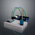 Computer Circuit Board On White Base With Colorful Wires Blue Module And Components 3d model