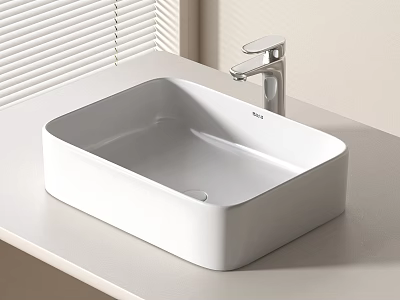 Modern Design White Ceramic Wash Basin With Chrome Faucet On Bathroom Countertop 3d model