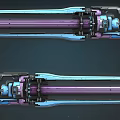 Vibrant Blue and Pink Futuristic Gun with Metallic Finish Detailed Structure and Reflection