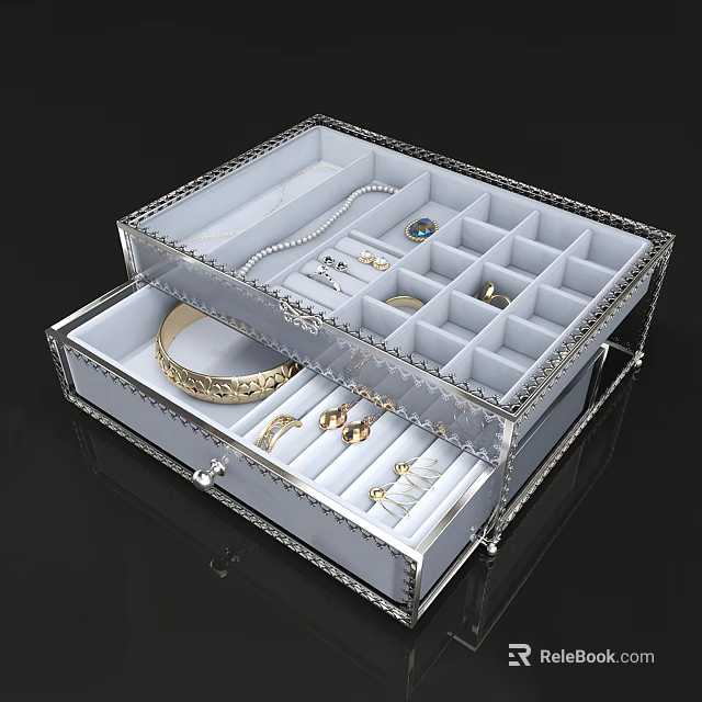 Elegant Jewelry Box With Transparent Lid And Multiple Compartments For Storing Accessories 3d model 