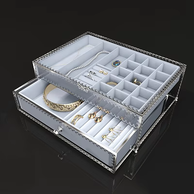 Elegant Jewelry Box With Transparent Lid And Multiple Compartments For Storing Accessories 3d model