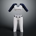 Baseball Style Blue And White Striped Sleeved Top With White Belted Pants