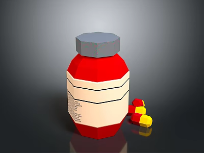 Red and White Food Condiment Bottle with Yellow and Red Ingredients on Black Table 3d model