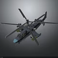 Detailed Helicopter Model with Rotors Blue Nose and Military Fuselage Design