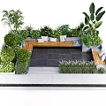 Courtyard Garden Design With Stone Tiled Floor Bench And Green Plants