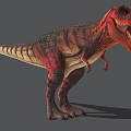 Vibrant Red Black Striped Tyrannosaurus Rex Reptile Standing With Open Mouth Sharp Teeth
