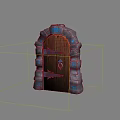 Decorative Wooden Door With Stone Frame Metal Hardware And Blue Runes